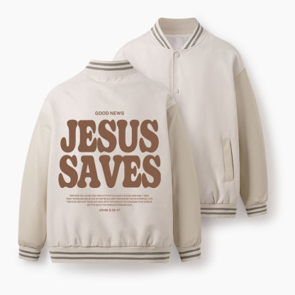 Jesus Saves Christian Color Block Baseball Jacket