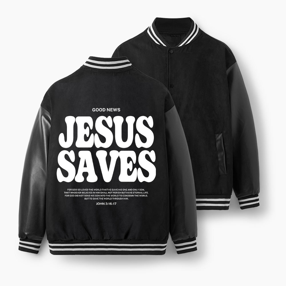 Jesus Saves Christian Color Block Baseball Jacket