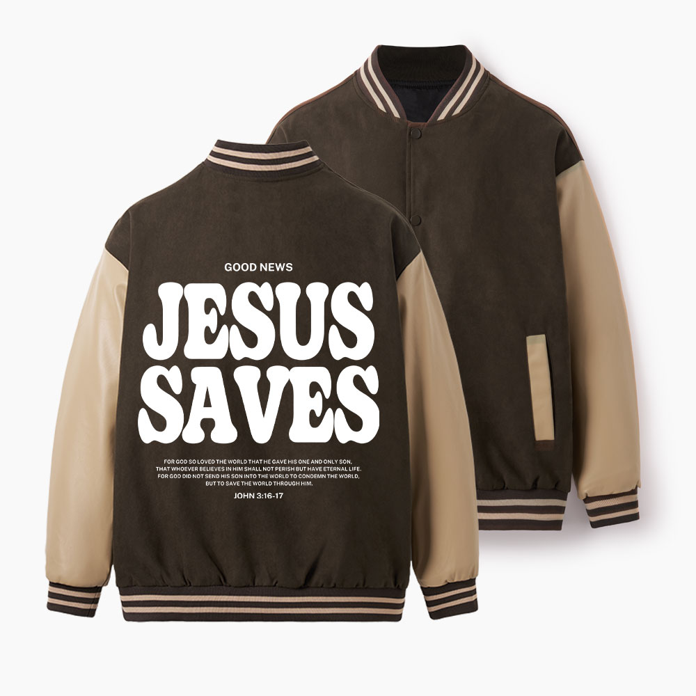 Jesus Saves Christian Color Block Baseball Jacket