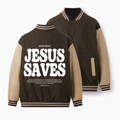 Jesus Saves Christian Color Block Baseball Jacket