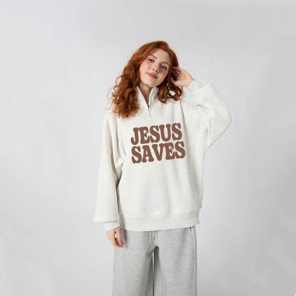 Jesus Saves Christian Half Zip Fleece Sweatshirt 