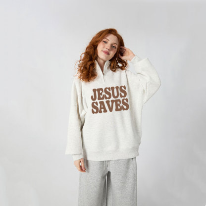 Jesus Saves Christian Half Zip Fleece Sweatshirt 