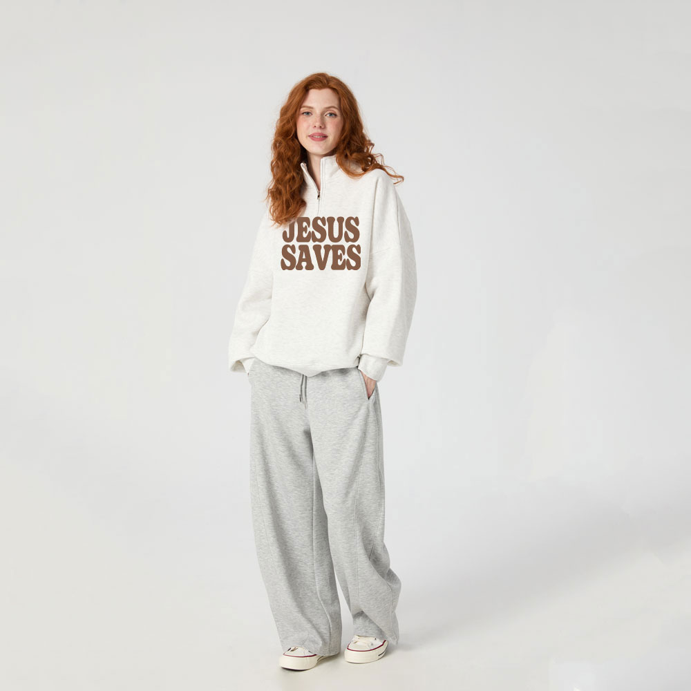 Jesus Saves Christian Half Zip Fleece Sweatshirt 