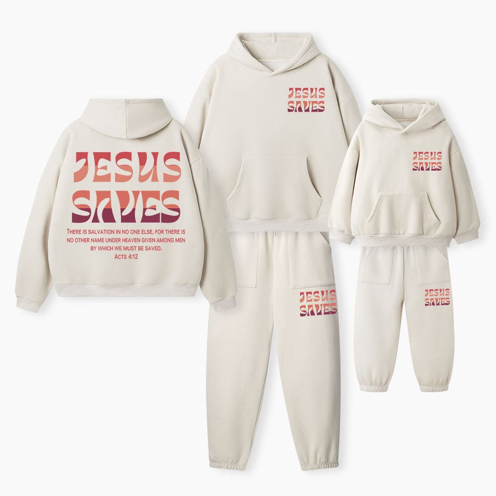 Jesus Saves Christian Premium Matching Fleece Hoodie Set