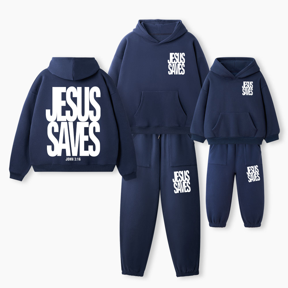 Jesus Saves Christian Premium Matching Fleece Hoodie Set