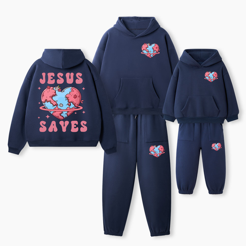 Jesus Saves Christian Premium Matching Fleece Hoodie Set