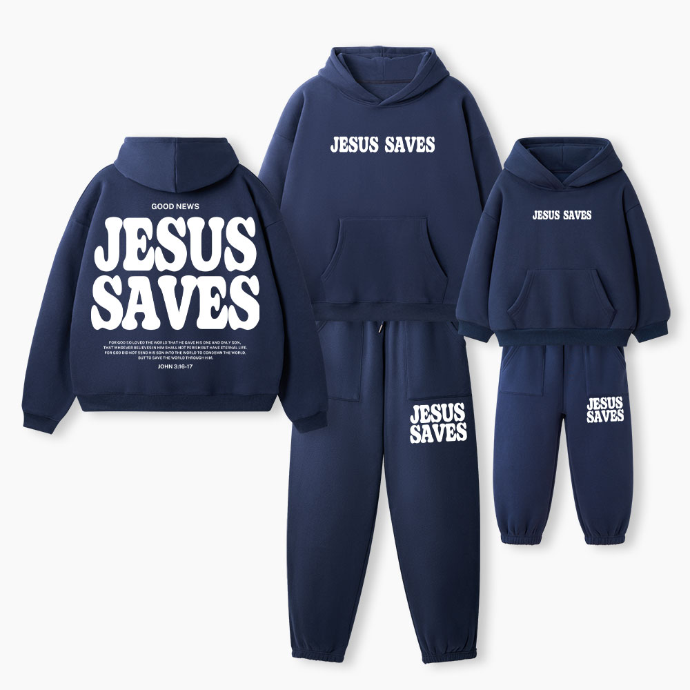 Jesus Saves Christian Premium Matching Fleece Hoodie Set