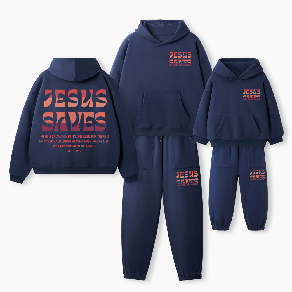 Jesus Saves Christian Premium Matching Fleece Hoodie Set