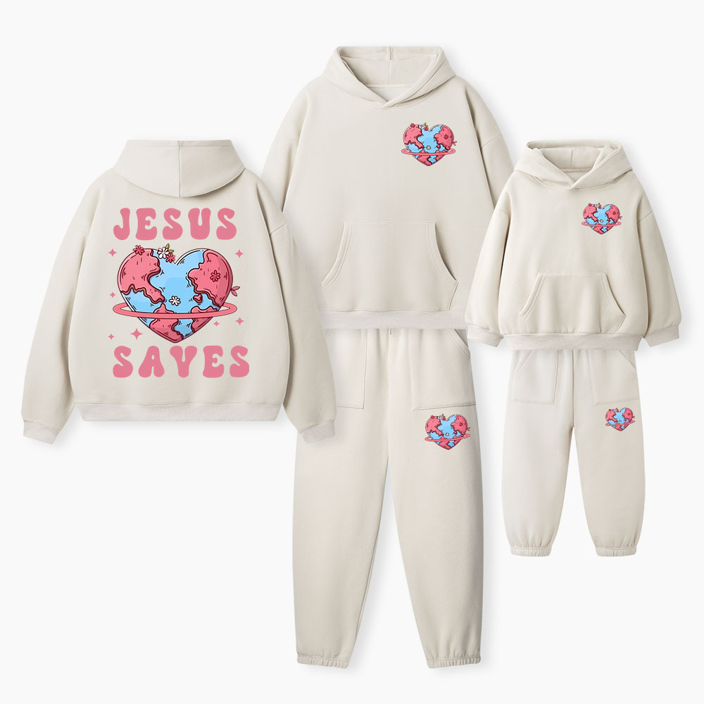 Jesus Saves Christian Premium Matching Fleece Hoodie Set