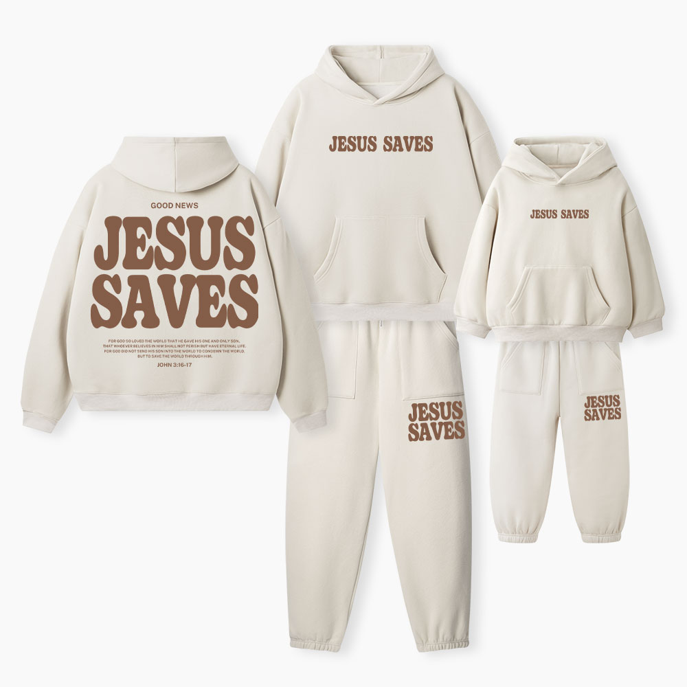 Jesus Saves Christian Premium Matching Fleece Hoodie Set