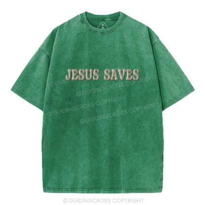 Jesus Saves Christian Puff Printed Washed T-Shirt