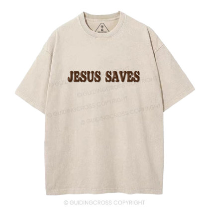 Jesus Saves Christian Puff Printed Washed T-Shirt