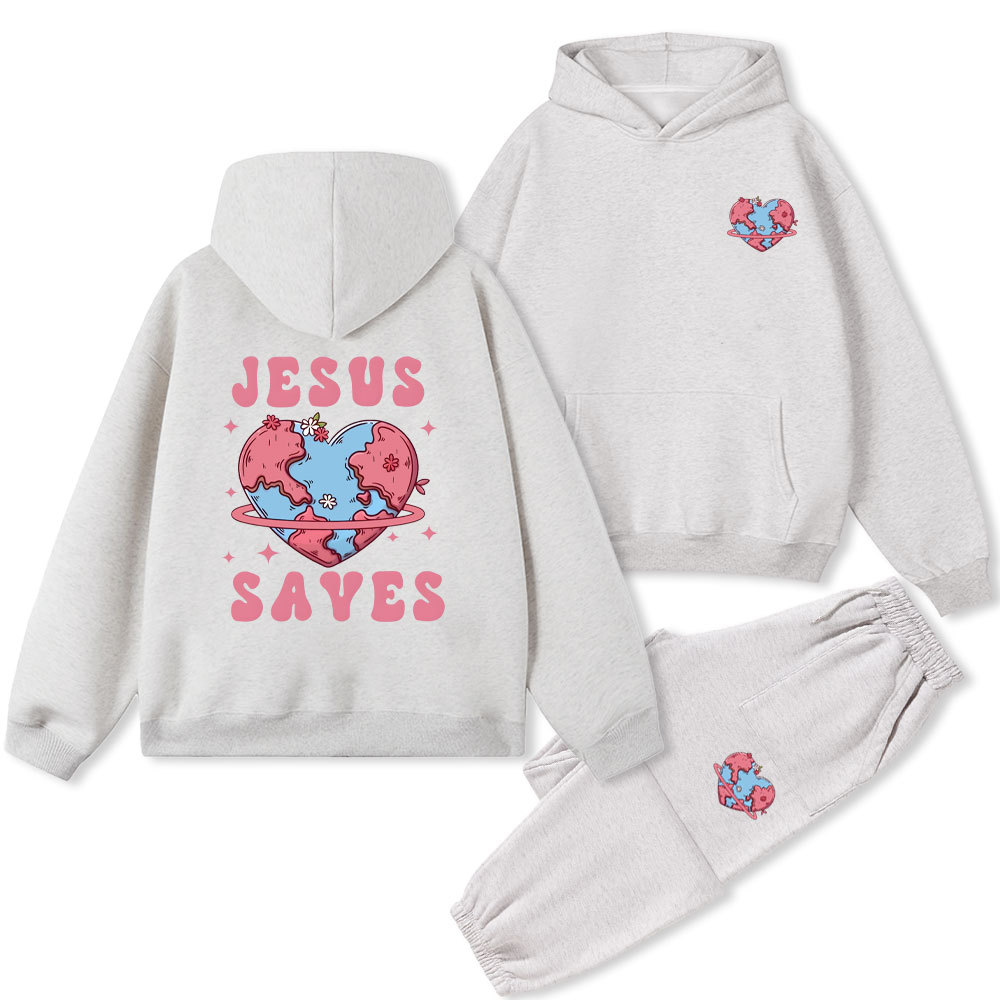 Jesus Saves Christian Washed Fleece Hoodie Set