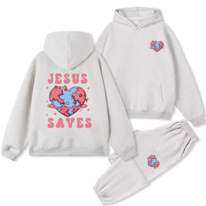 Jesus Saves Christian Washed Fleece Hoodie Set