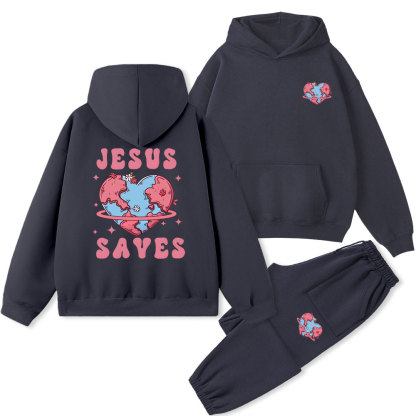 Jesus Saves Christian Washed Fleece Hoodie Set