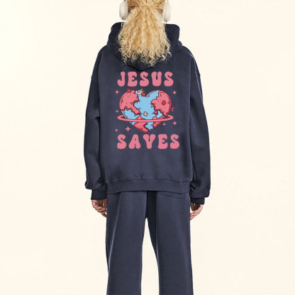 Jesus Saves Christian Washed Fleece Hoodie Set