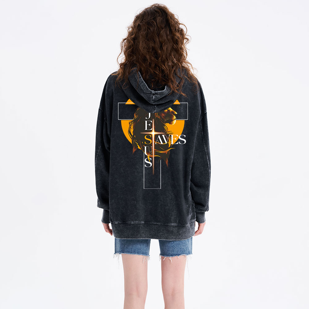 Jesus Saves Christian Washed Hoodie 