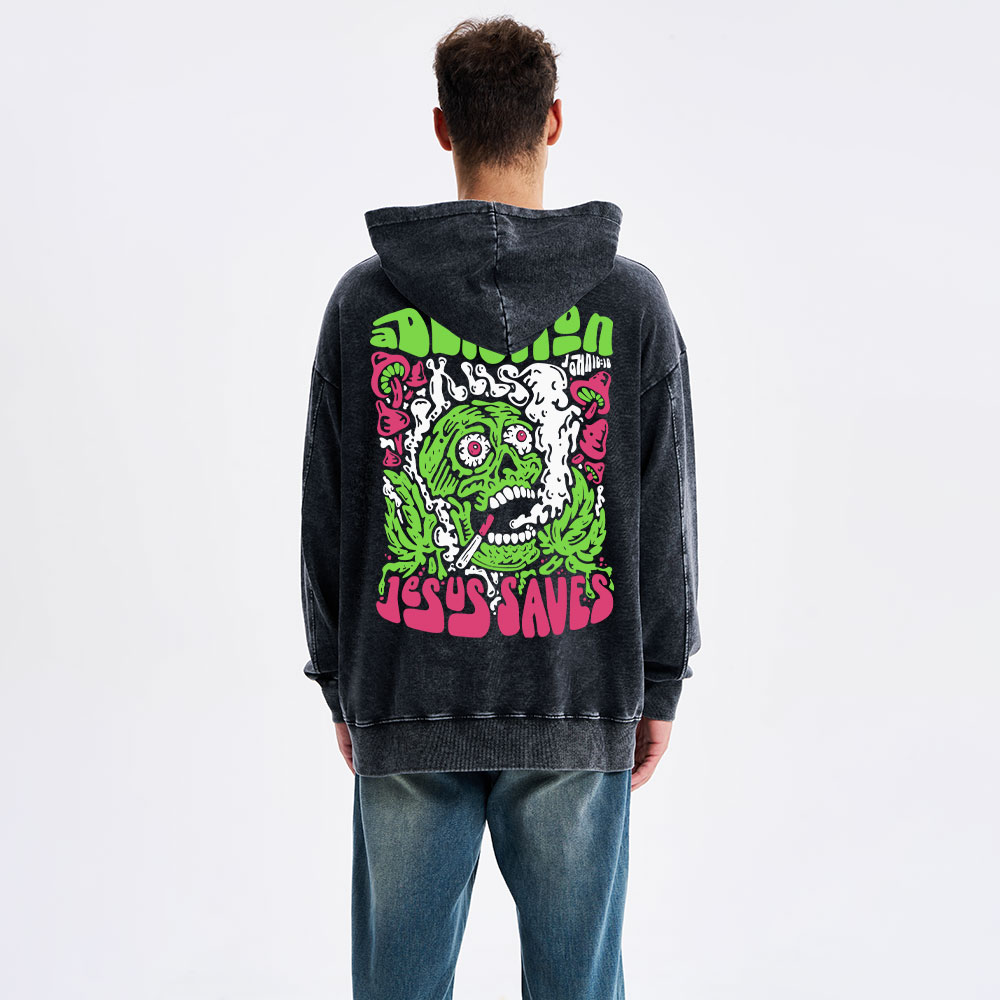 Jesus Saves Christian Washed Hoodie