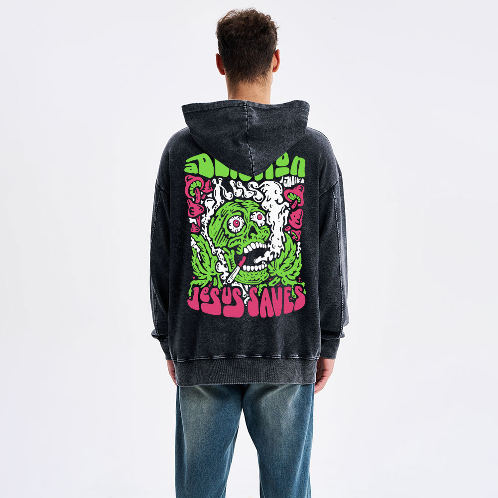 Jesus Saves Christian Washed Hoodie