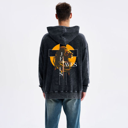 Jesus Saves Christian Washed Hoodie 