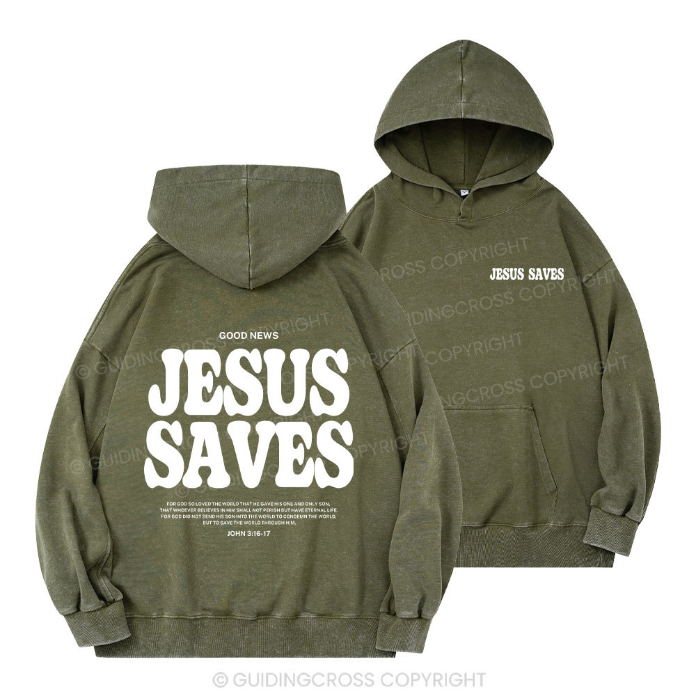Jesus Saves Christian Washed Hoodie