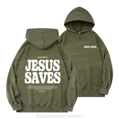 Jesus Saves Christian Washed Hoodie