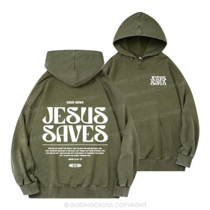 Jesus Saves Christian Washed Hoodie