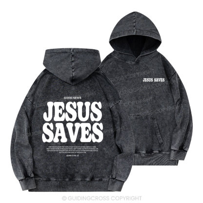 Jesus Saves Christian Washed Hoodie