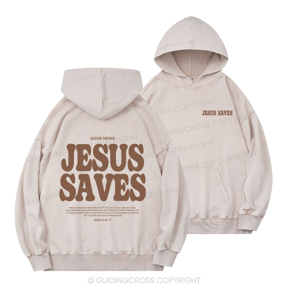 Jesus Saves Christian Washed Hoodie