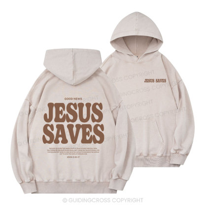 Jesus Saves Christian Washed Hoodie
