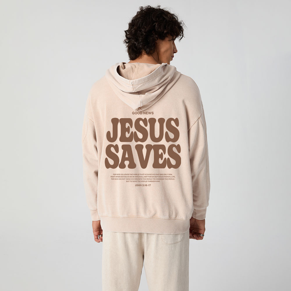 Jesus Saves Christian Washed Hoodie