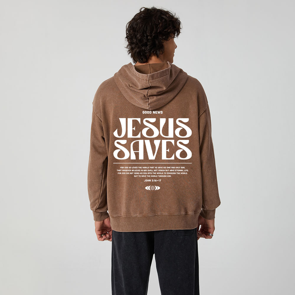 Jesus Saves Christian Washed Hoodie