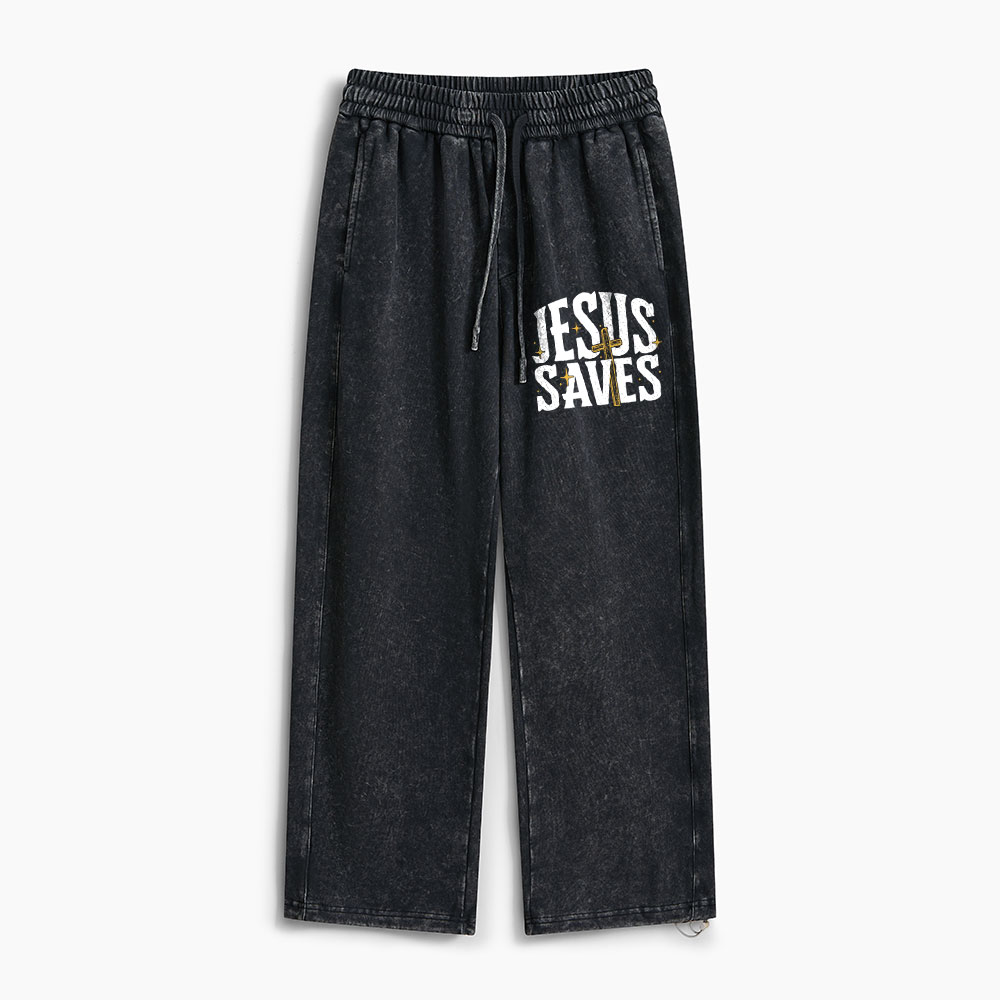 Jesus Saves Christian Washed Sweatpants