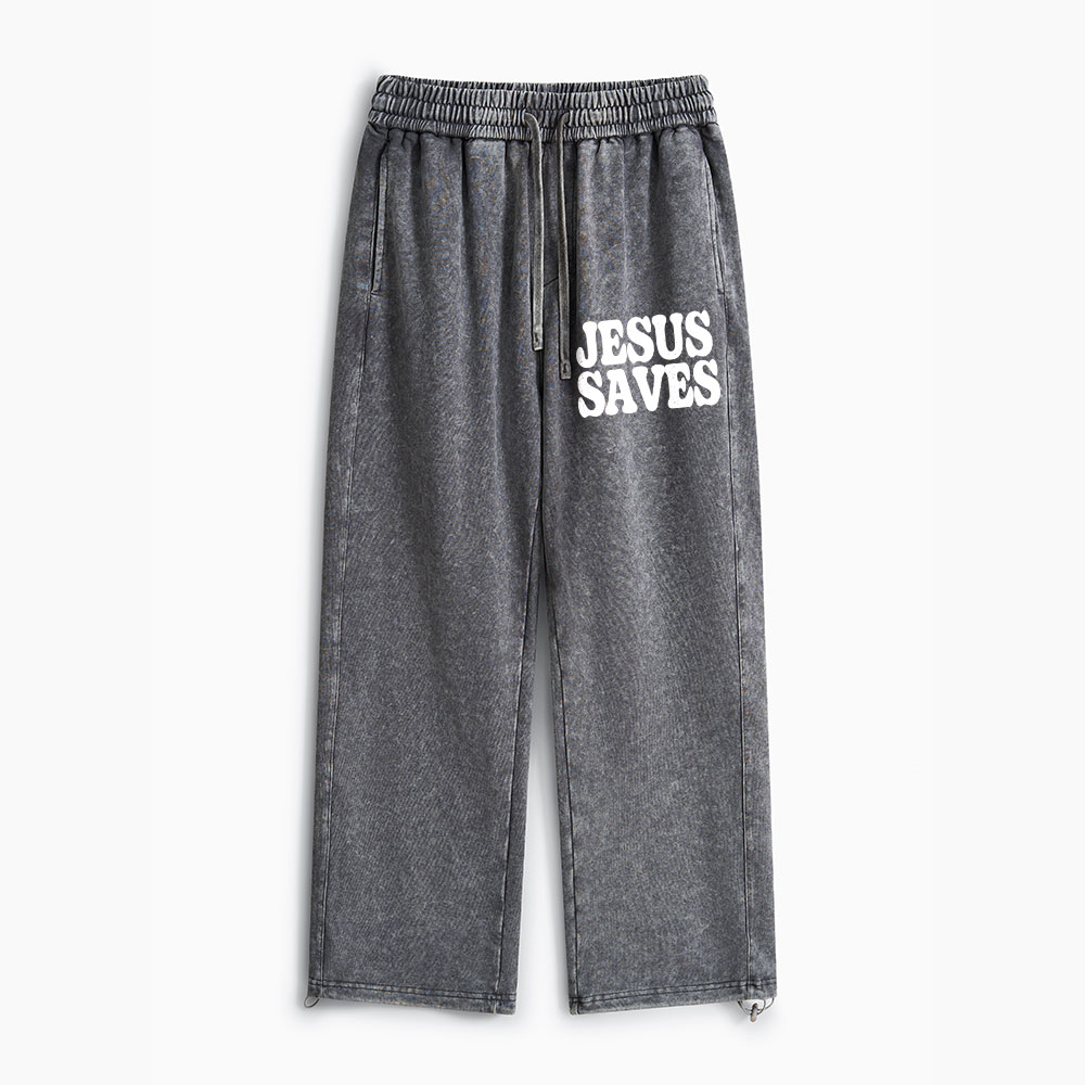 Jesus Saves Christian Washed Sweatpants