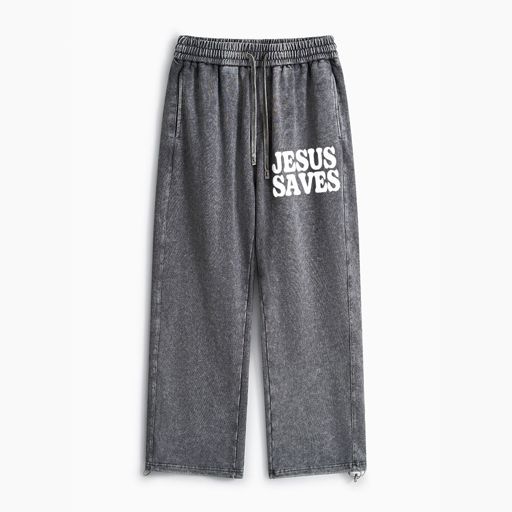 Jesus Saves Christian Washed Sweatpants