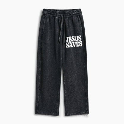 Jesus Saves Christian Washed Sweatpants