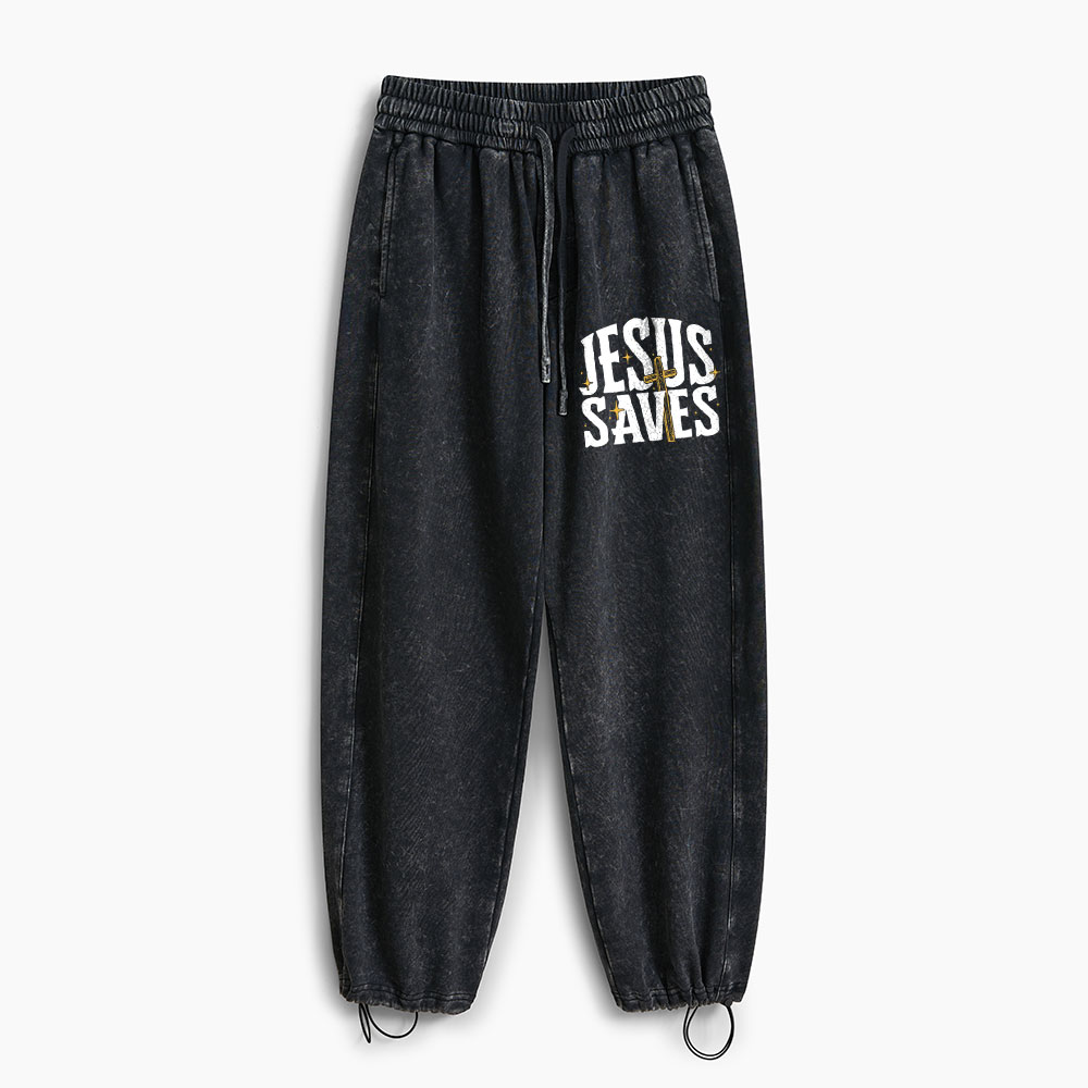 Jesus Saves Christian Washed Sweatpants