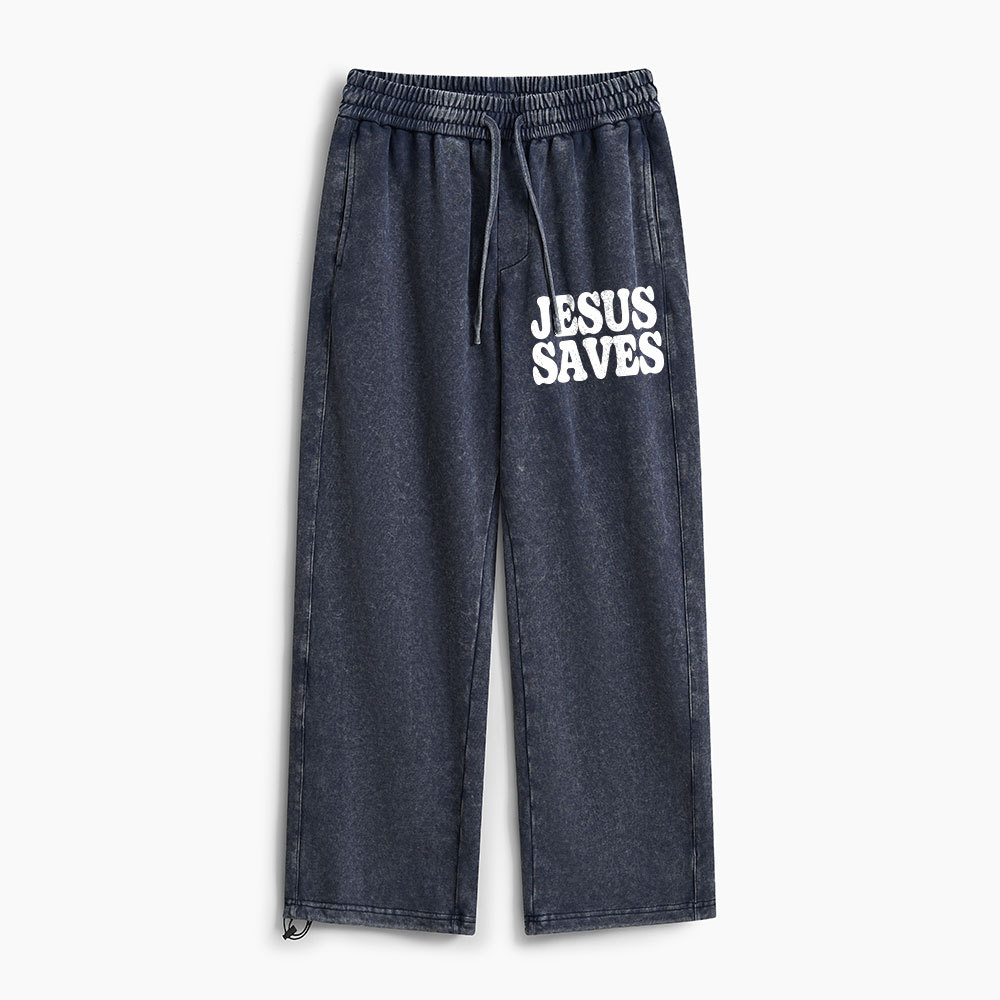 Jesus Saves Christian Washed Sweatpants