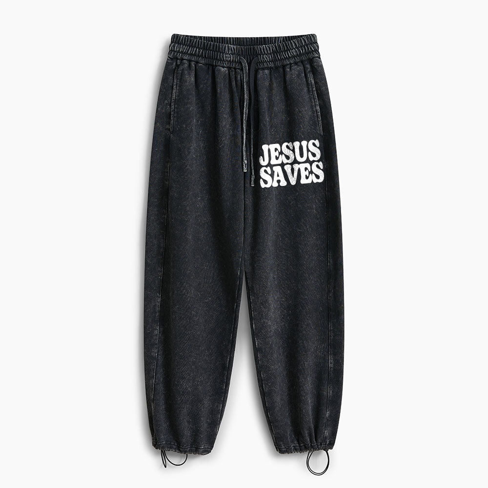 Jesus Saves Christian Washed Sweatpants