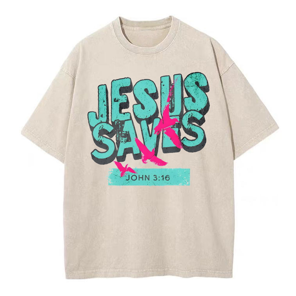 Jesus Saves Christian Washed T-Shirt