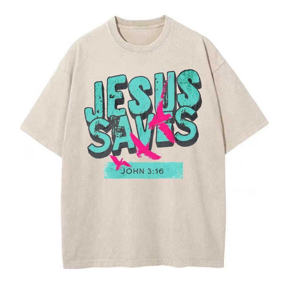 Jesus Saves Christian Washed T-Shirt