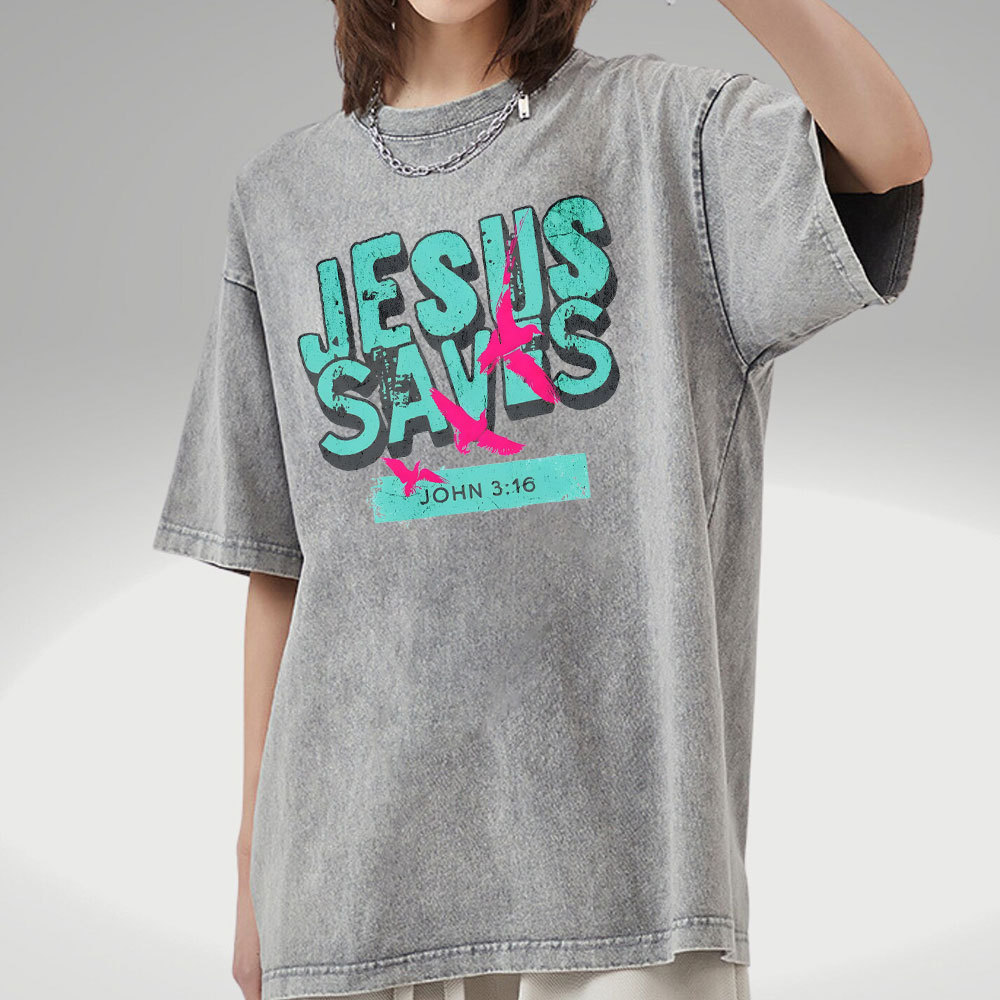 Jesus Saves Christian Washed T-Shirt