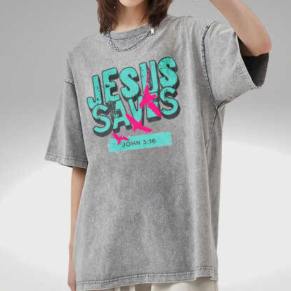 Jesus Saves Christian Washed T-Shirt