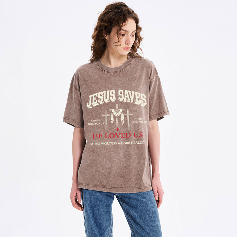 Jesus Saves Christian Washed T-Shirt