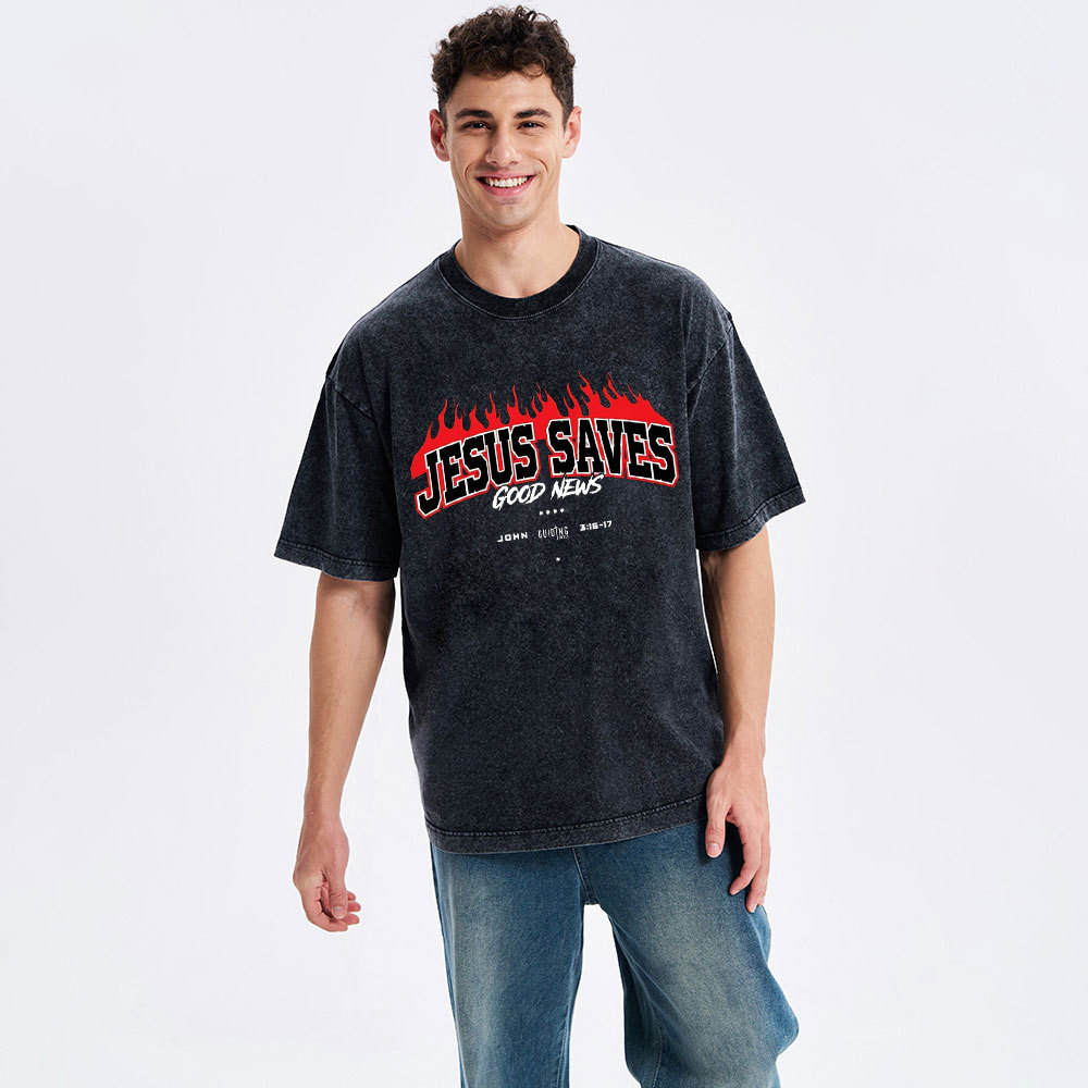 Jesus Saves Christian Washed T-Shirt