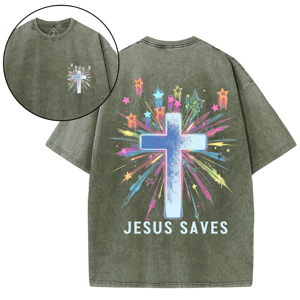Jesus Saves Christian Washed T-Shirt
