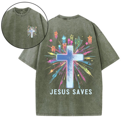 Jesus Saves Christian Washed T-Shirt