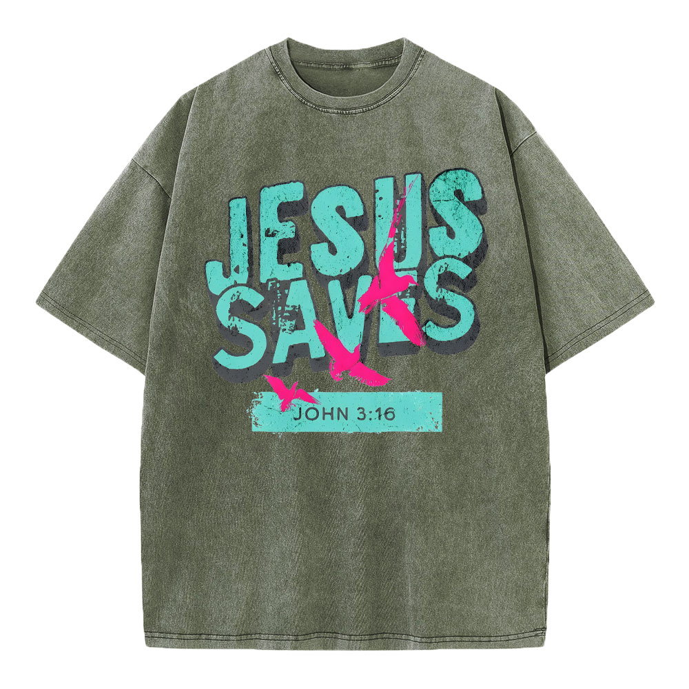 Jesus Saves Christian Washed T-Shirt