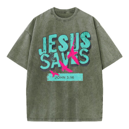 Jesus Saves Christian Washed T-Shirt