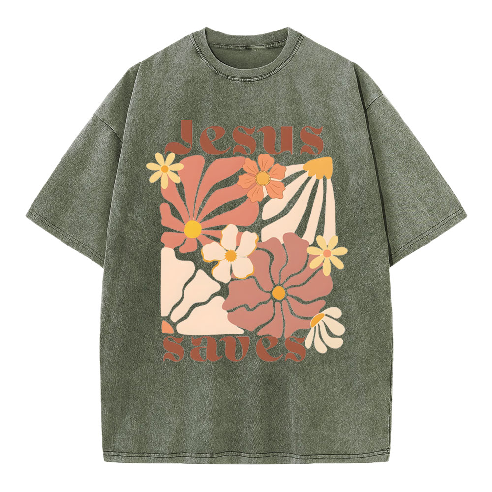Jesus Saves Flower T Shirt